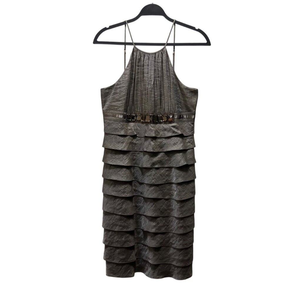 Adrianna Papell Tiered Metallic Halter Dress Size 12 Cocktail/Evening Wear